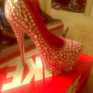 Diamond bedazzled studded peach color sexy heels